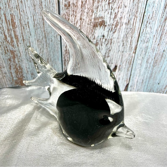 Jaakko Liikanen (JL) Clear Blown Art Glass Angel Fish Black Figurine - Picture 4 of 9